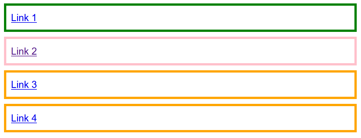 Vier Links mit unterschiedlich farbigen Rändern.