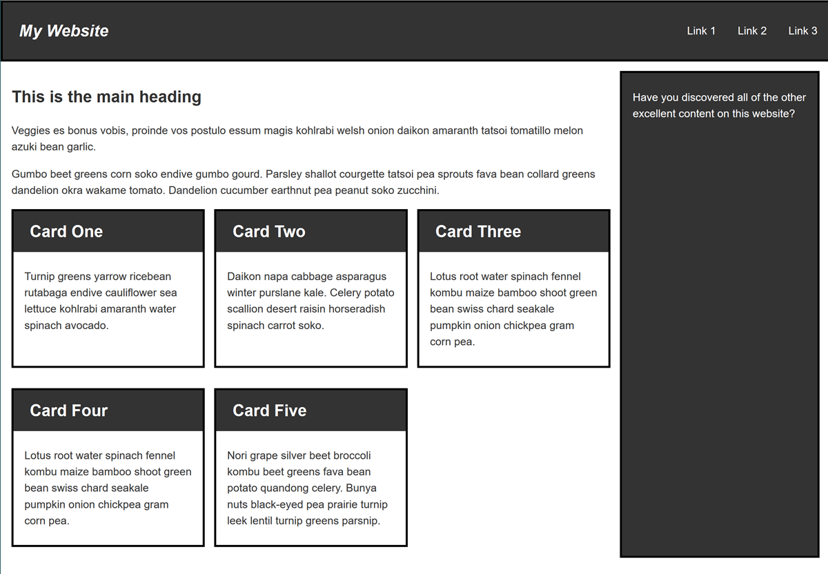 Ein zweispaltiges drahtgerahmtes Layout.