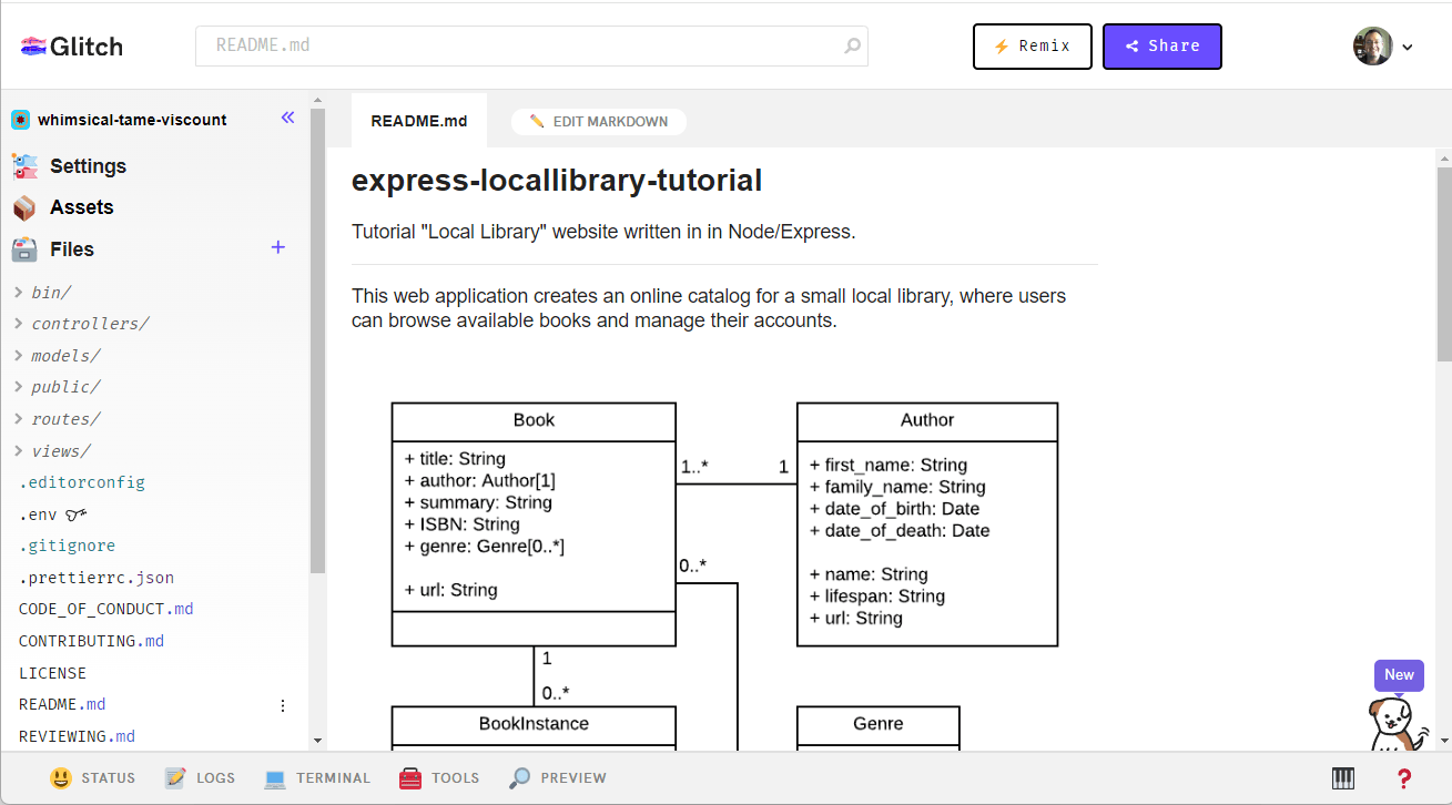 Glitch-Bearbeitungsansicht für importiertes Projekt