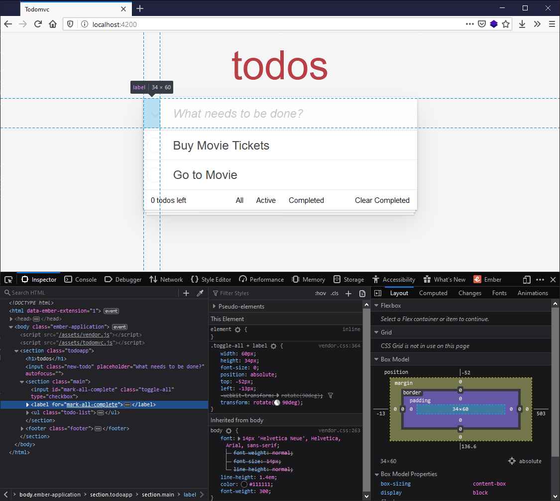 todo app durch Devtools betrachtet