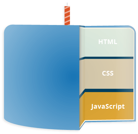 Die drei Schichten der standardmäßigen Webtechnologien; HTML, CSS und JavaScript