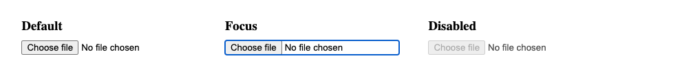 Dateiauswahl-Widget in den Standard-, Fokus- und deaktivierten Zuständen in Chrome 115 auf macOS