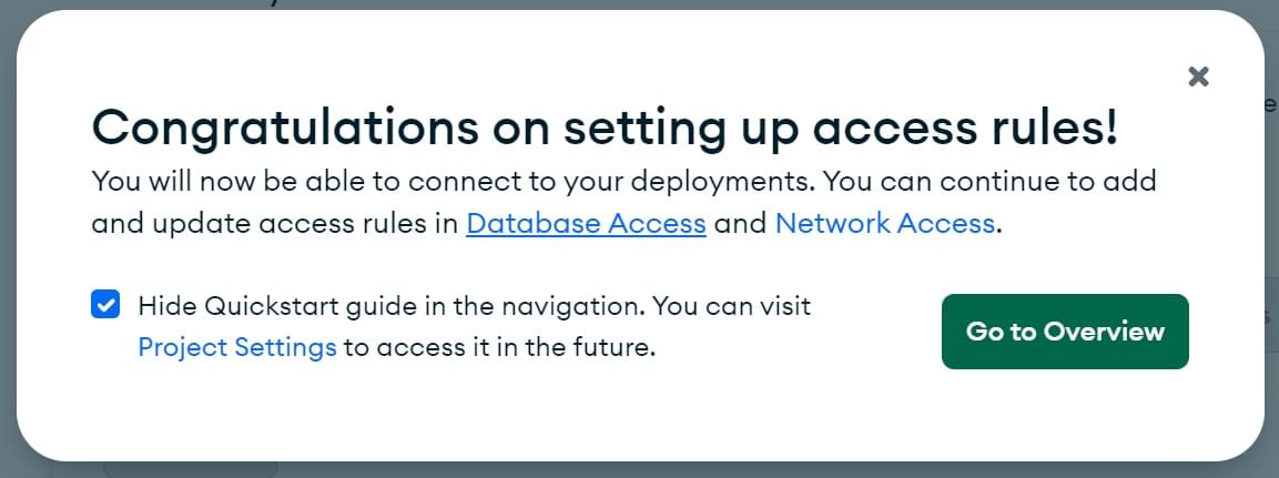 Rufen Sie nach der Einrichtung von Zugriffsregeln auf MongoDB Atlas auf die Registerkarte Datenbanken zu.