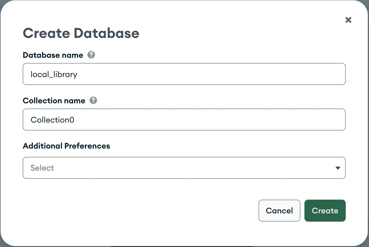 Details während der Datenbankerstellung auf MongoDB Atlas.