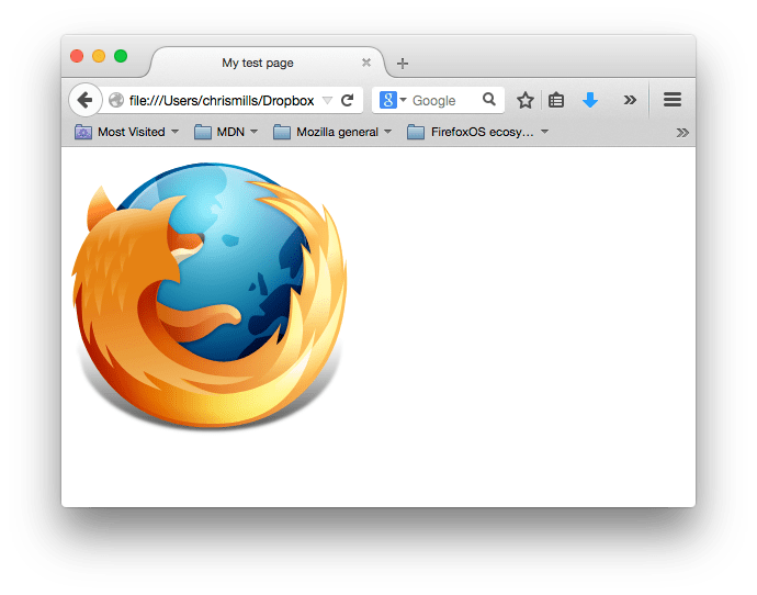 Ein Screenshot unserer einfachen Webseite, die nur das Firefox-Logo zeigt - ein flammender Fuchs, der die Welt umwickelt