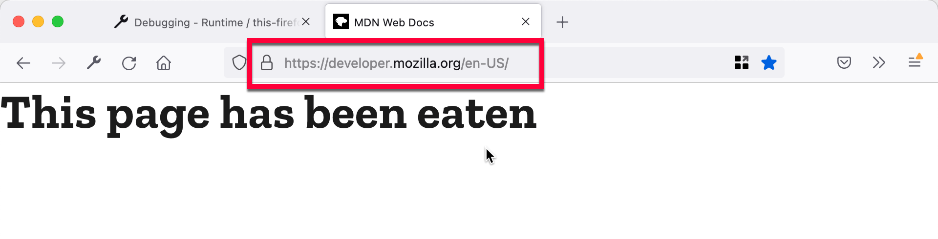 developer.mozilla.org Seite "gegessen" vom Skript