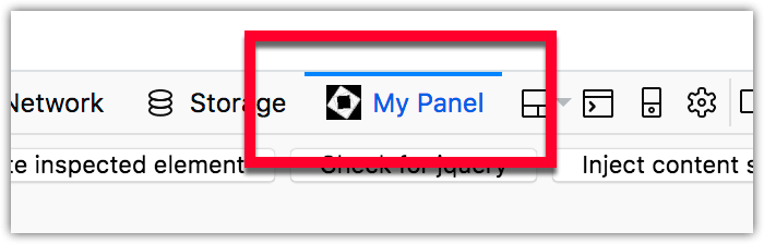 Ein einfaches Beispiel, das die Hinzufügung von "My panel" zu den Registerkarten der Entwicklerwerkzeuge zeigt.