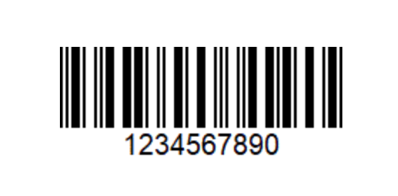 Ein Bild eines ITF Barcodes. Eine horizontale Verteilung von weißen und schwarzen Linien