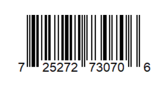 Ein Bild eines UPC-A Barcodes. Ein Rechteck aus schwarz-weißen vertikalen Linien mit darunter liegenden Zahlen