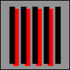 Vergleich der Stabilität der räumlichen Lokalisierung von Gelb gegen Rot. Beide sind ungefähr gleich hell wie ihre Hintergründe. Die Fehlanpassung und der Spalt zwischen den chromatischen Balken und den schwarzen Balken sind physisch gleich für Gelb und Rot, aber visuell viel weniger offensichtlich für Gelb.