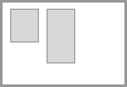 Eine Box, die zwei Rechtecke gleicher Breite, aber unterschiedlicher Höhe enthält. Die beiden Rechtecke sind oben ausgerichtet, was bedeutet, dass sie beide ihre oberen Linien etwa 10 Pixel innerhalb des oberen Randes der Box haben, in der sie enthalten sind.