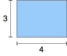 Ein Rechteck, das drei Einheiten hoch und vier Einheiten breit ist