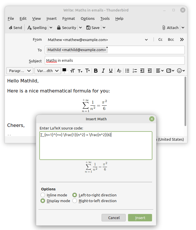 LaTeX-Eingabefeld in Thunderbird