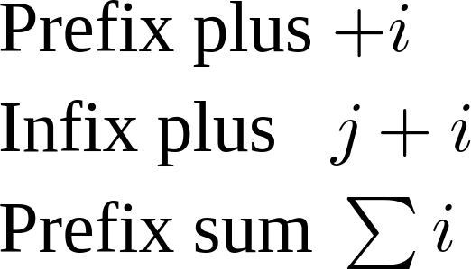 Screenshot der MathML-Formel mit unterschiedlichen Operatorabständen