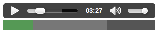 Ein einfacher Audioplayer mit Play-Taste, Suchleiste und Lautstärkeregelung und einer Fortschrittsleiste unter den Bedienelementen. Die Fortschrittsleiste hat einen grünen Abschnitt, um das abgespielte Video anzuzeigen, und einen hellgrauen Abschnitt, um zu zeigen, wie viel gepuffert wurde.