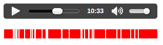 Ein einfacher Audioplayer mit Play-Taste, Suchleiste und Lautstärkeregelung, mit einer Reihe von roten Rechtecken darunter, die Zeitbereiche darstellen.