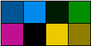 Ein 4:2-Block von decodierten Pixeln nach einem 4:2:2-Decoderbetrieb, der die zwei in jeder Zeile der Chroma-Matrix enthaltenen Proben auf die entsprechenden Zeilen im Luminanzdatenblock anwendet. Die Farben der Proben werden dunkler, wenn sie auf Grauschattierungen angewendet werden, schwarz, wenn sie auf solidem Schwarz angewendet werden, und bleiben unverändert, wenn sie auf Weiß angewendet werden.