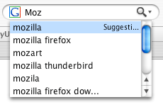 Suchvorschläge von Google in der Suchleiste von Firefox angezeigt