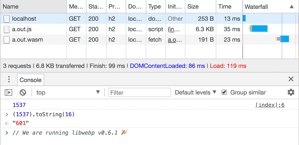 Screenshot der DevTools-Konsole, die die korrekte Versionsnummer zeigt.