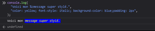 Texte mis en forme dans la console de Firefox