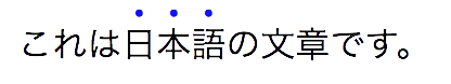 日本語の横書きテキストでは、圏点は強調される各文字の上に表示されます。