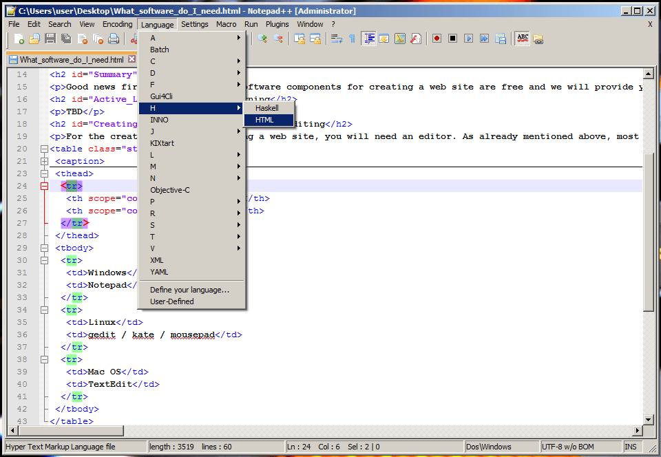 Screenshot of Notepad++.