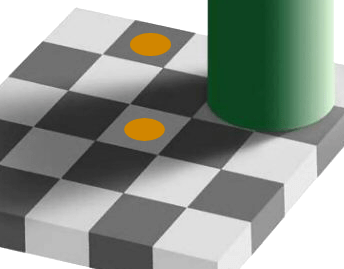 一个棋盘格图像，如果它们处于阴影中，则相同的颜色看起来不同
